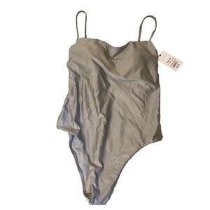 Shade and Shore Bathing Suit  One Piece  Size Medium Silver Metallic High Leg